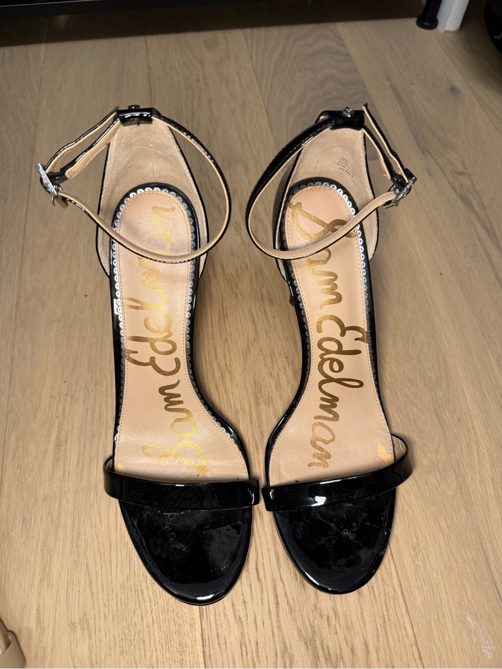 Sam Edelman Black Patent Open-Toe Ankle-Strap Heels